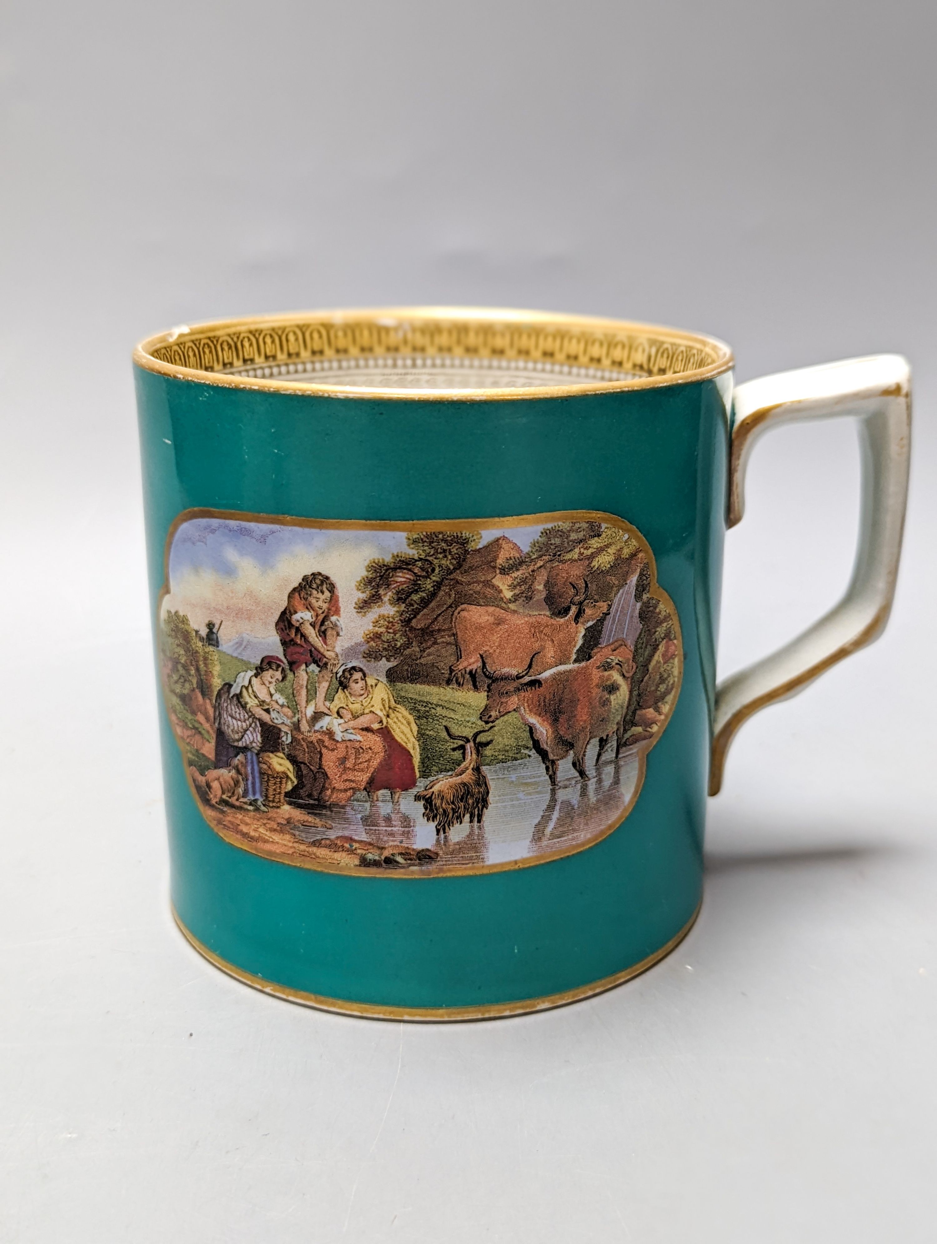 Two Victorian F &R Pratt ware mugs 11cm